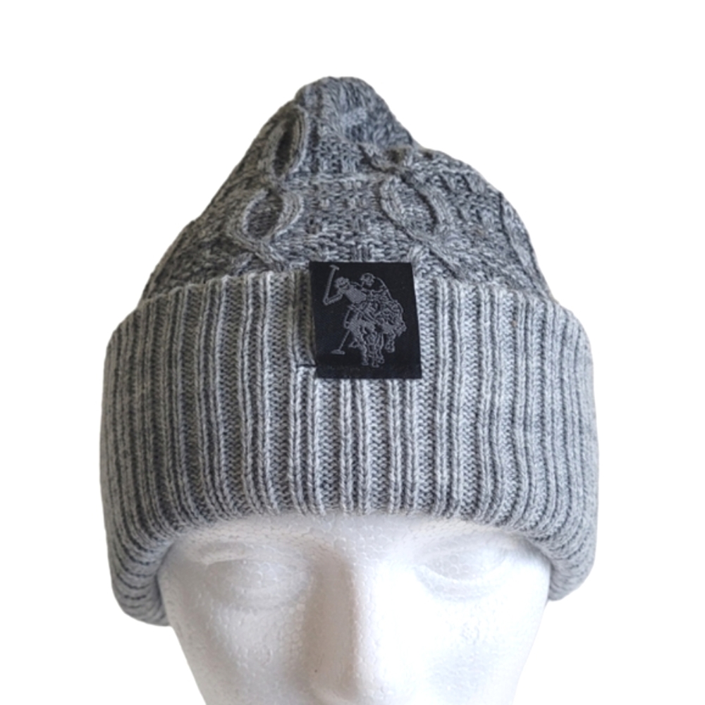 US Polo Assn Knit Cuffed Beanie Hat Light Gray Men's
